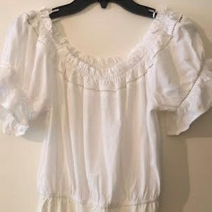 Off-the-shoulder white peasant blouse bodysuit